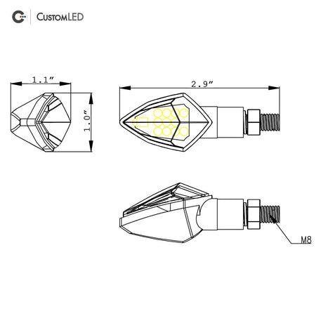 Custom LED Motorcycle LED Blinkers - Compact Short Stalk - V1